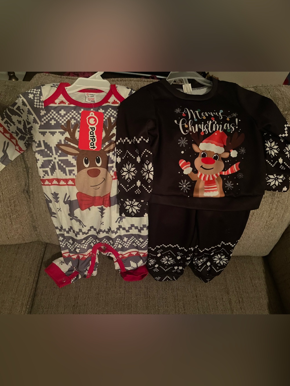 PatPat Black, White & Red Reindeer Holiday Pajama Set & Christmas clothing